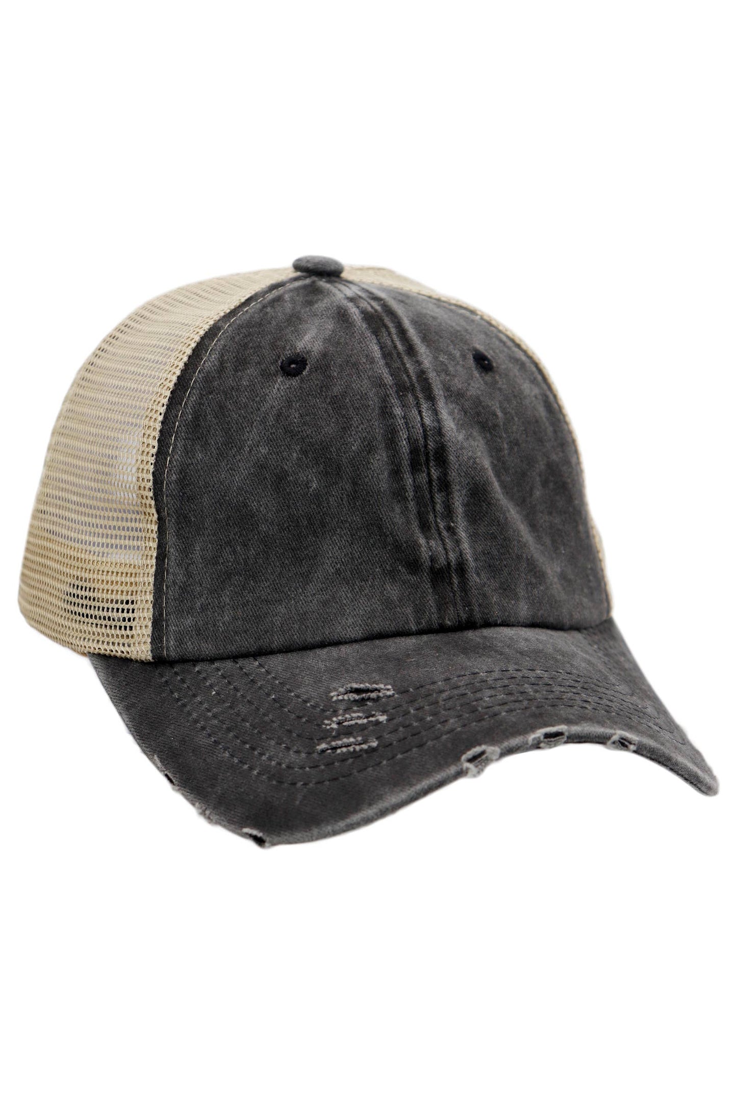 Two Tone Distressed Garment Dye Unstructured Trucker Hat