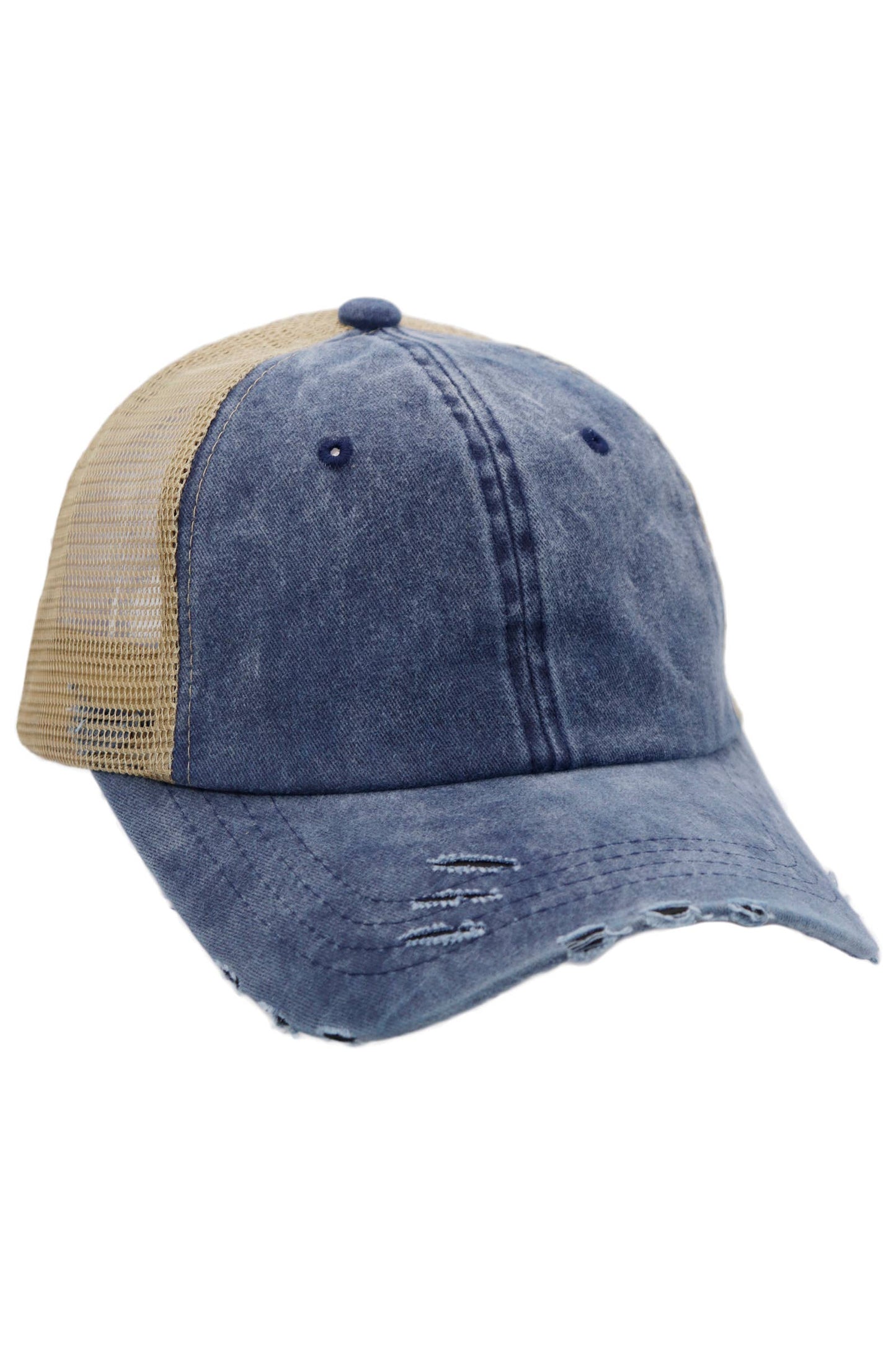 Two Tone Distressed Garment Dye Unstructured Trucker Hat