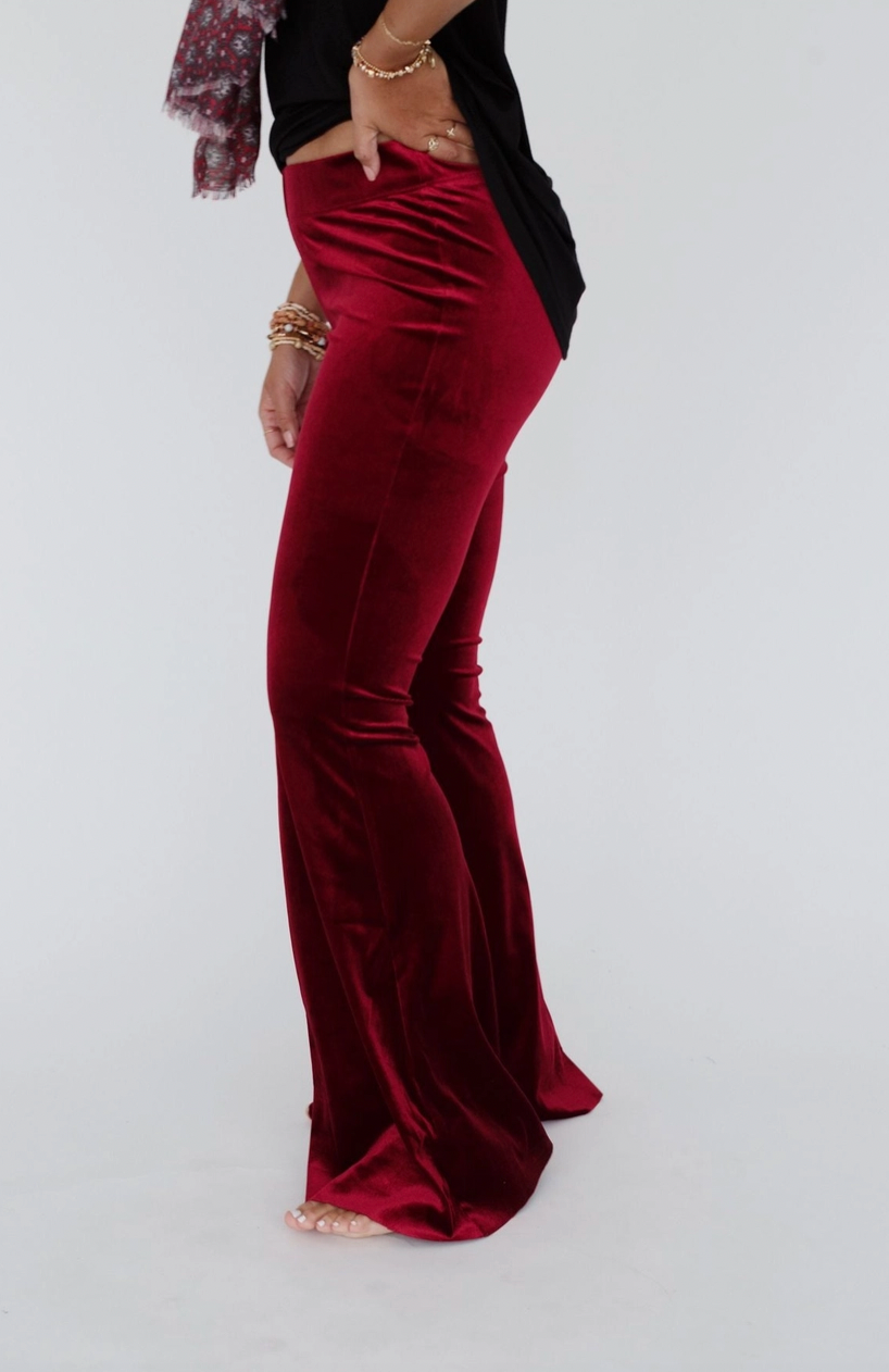 Cher Velvet Flare Pants - Burgundy
