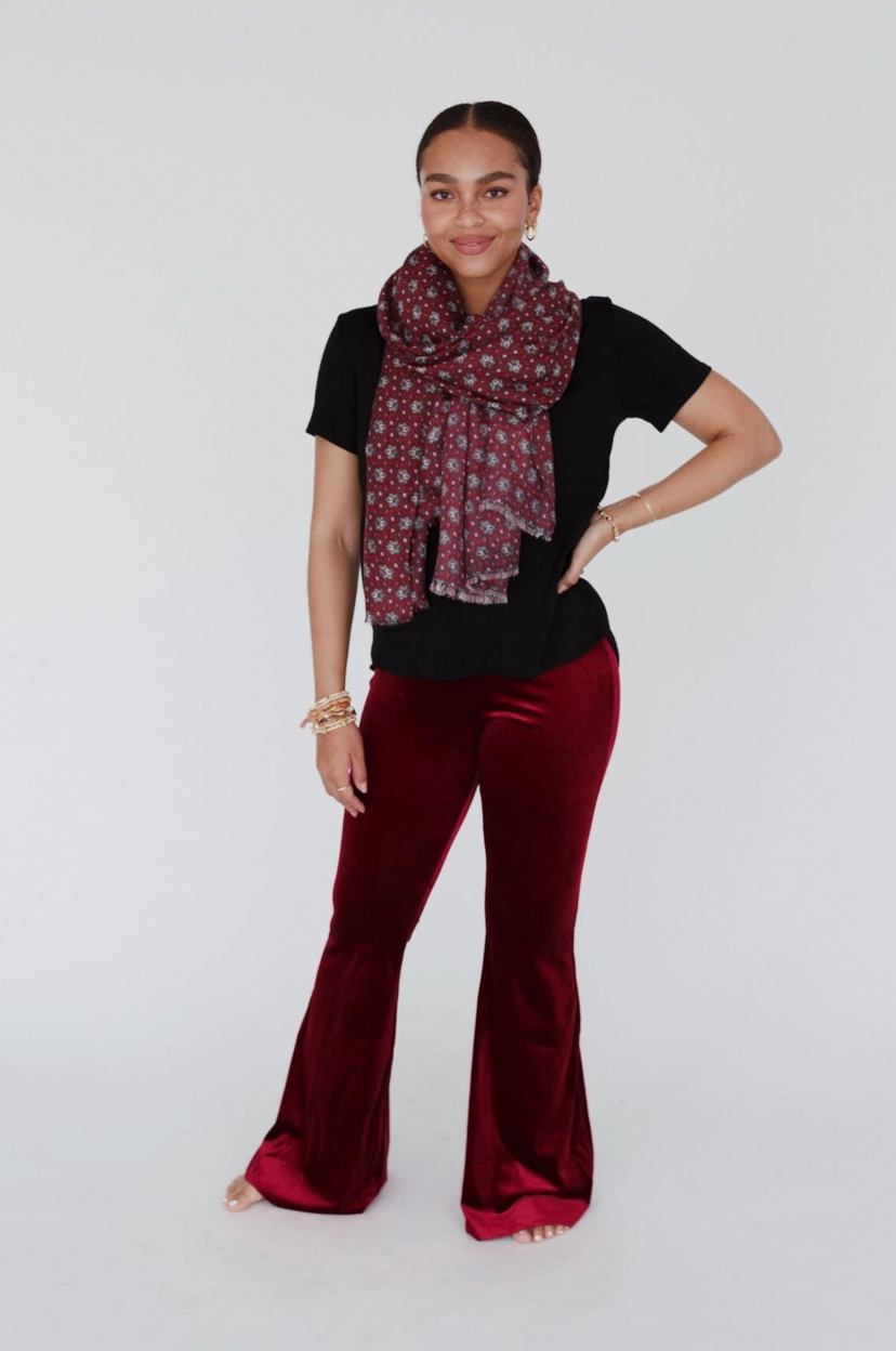 Cher Velvet Flare Pants - Burgundy
