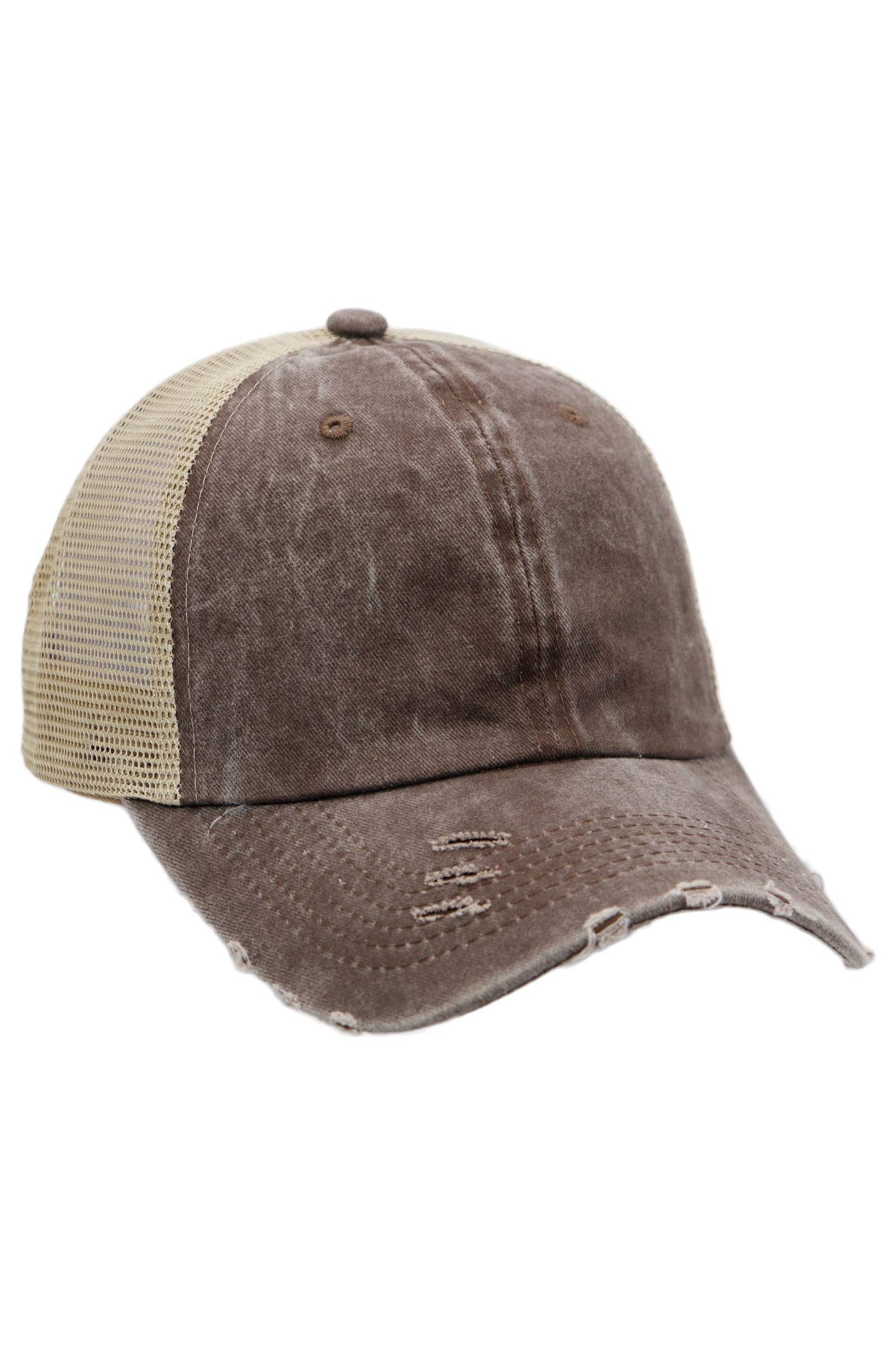 Two Tone Distressed Garment Dye Unstructured Trucker Hat