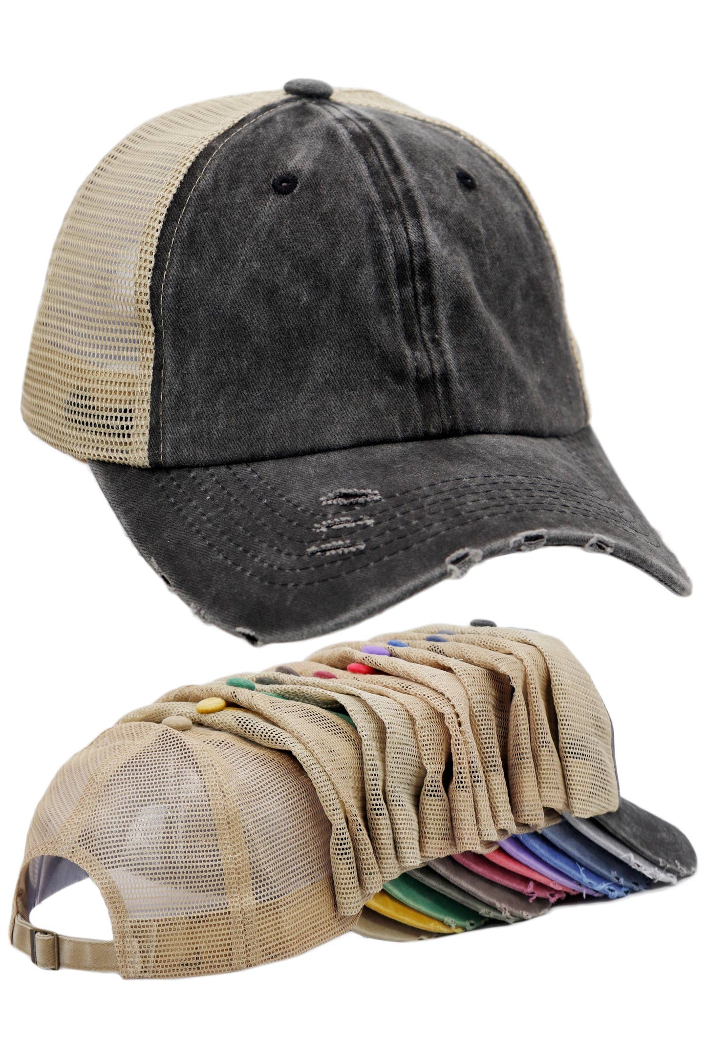 Two Tone Distressed Garment Dye Unstructured Trucker Hat