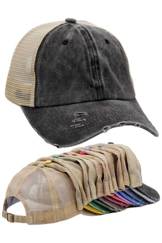 Two Tone Distressed Garment Dye Unstructured Trucker Hat