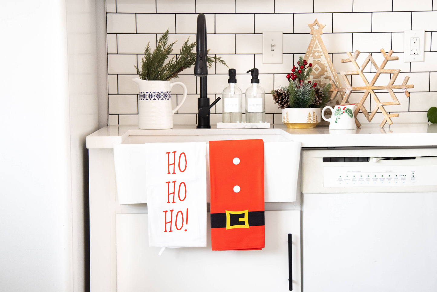 Ho Ho Ho Tea Towel Set, Kitchen Christmas Decor