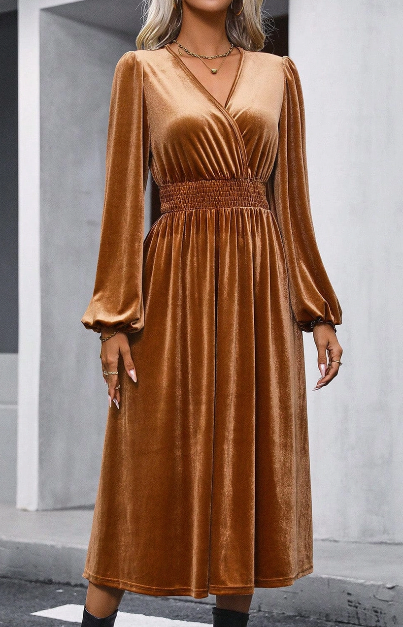 Sierra Smocked High Waist Velvet Dress | S-Xl