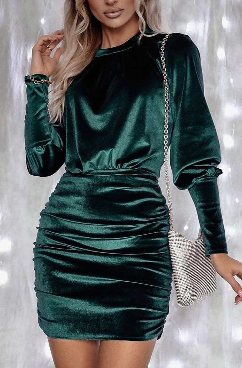 Velvet Puff Sleeve Holiday Dress | S-Xl