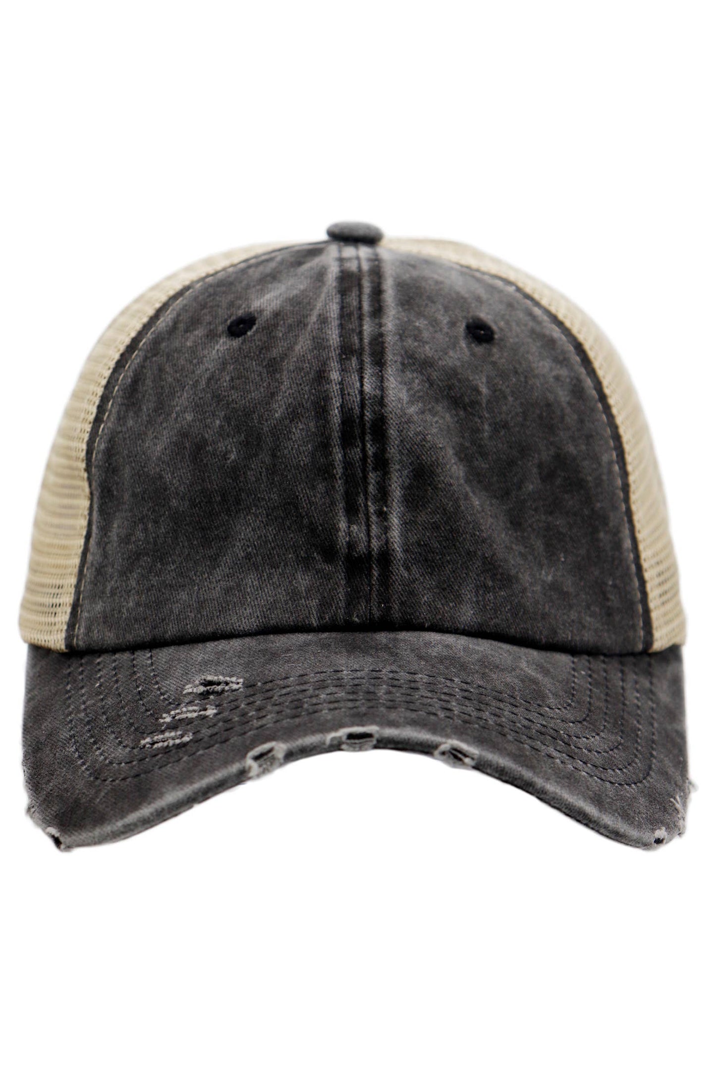 Two Tone Distressed Garment Dye Unstructured Trucker Hat