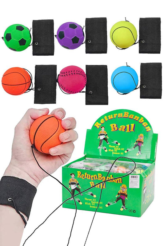 Throw Back Sports Bouncy Rubber Return Ball - 24 Pcs